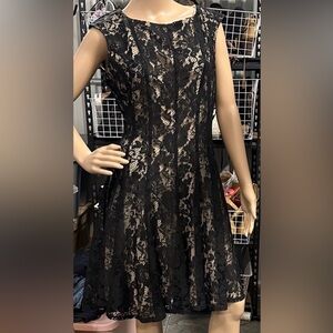 Julian Taylor Black and Cream Lace Midi Dress